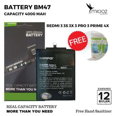 HIPPO BM47 Baterai for Xiaomi 3/ 3s/ 3 Prime/ 3s Prime/ 3 Pro/ 4X [4000 mAh]