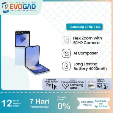 Samsung Galaxy Z Flip6, Smartphone AI, Smartphone Lipat Garansi Resmi Samsung Indonesia 12/256GB Min
