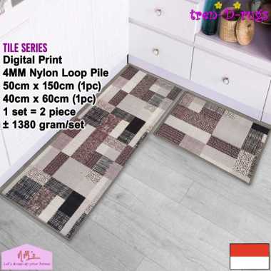Tren-D-rugs Keset kaki motif modern tile alas dapur panjang lantai anti slip 2 in 1 - NMs Elite Tile