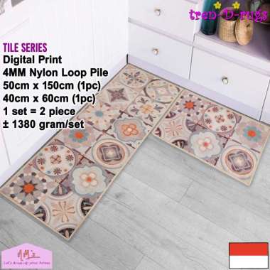 Tren-D-rugs Keset kaki motif modern tile alas dapur panjang lantai anti slip 2 in 1 - NMs Profensia 