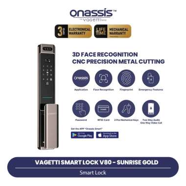 ONASSIS VAGETTI SMART LOCK V80 PRO 3D FACE RECOGNITION CNC PRECISION METAL CUTTING Sunrise Gold