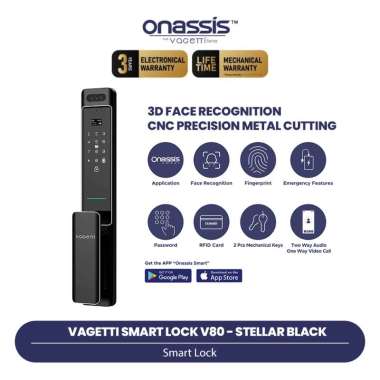 ONASSIS VAGETTI SMART LOCK V80 PRO 3D FACE RECOGNITION CNC PRECISION METAL CUTTING Stellar Black