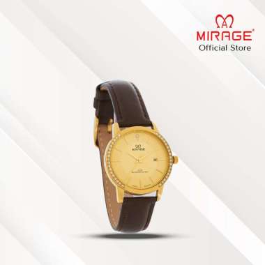 Mirage Jam Tangan Kulit Wanita Permata Analog 8805 L Gold Original Leather Plat Gold