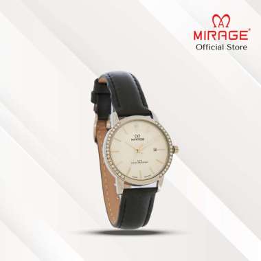 Mirage Jam Tangan Kulit Wanita Permata Analog 8805 L Silver Original Leather Plat Hitam