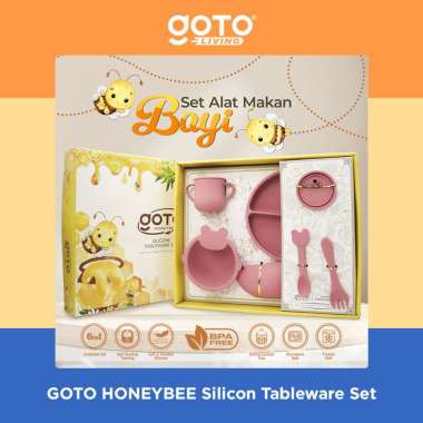 Goto Honeybee Tableware Set Peralatan Alat Makan Bayi Silikon 6in1 GREEN