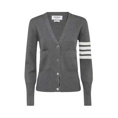 Thom Browne 4-Bar Wool V-Neck Cardigan Medium Grey 40 Grey