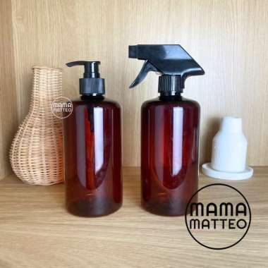 BOTOL SPRAY PUMP KOSONG AMBER 500ML (PLASTIK bukan KACA) / Semprotan Coklat COKELAT Cantik Rumah Tan