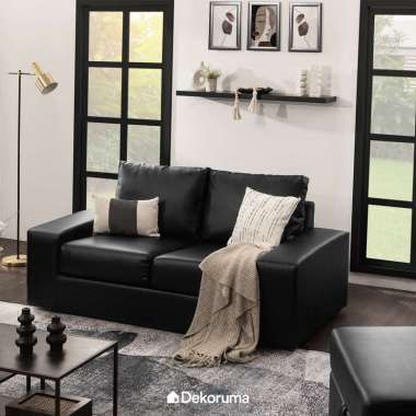 Dekoruma MICHI Sofa Tamu Bahan Kulit 2 Dudukan / Sofa 2 Seater Kulit - Hitam