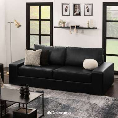 Dekoruma MICHI Sofa Tamu Bahan Kulit 3 Dudukan / Sofa 3 Seater - Hitam