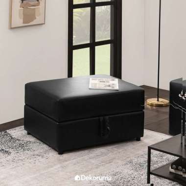 Dekoruma MICHI Sofa Stool Kulit Minimalis / Sofa Stool Rectangle Kulit - Hitam