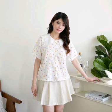 Nuboutique - Laine Top - Blouse Atasan Wanita Summer Bunga Kerah Collar Korea Style Baju Bangkok PIT