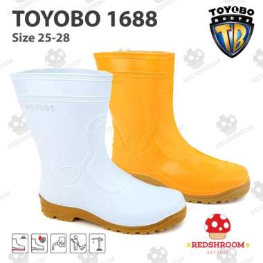 sepatu boots Pendek Toyobo 1688 Putih Kuning Karet Lokal Anti Air Slip Konstruksi 26 kuning