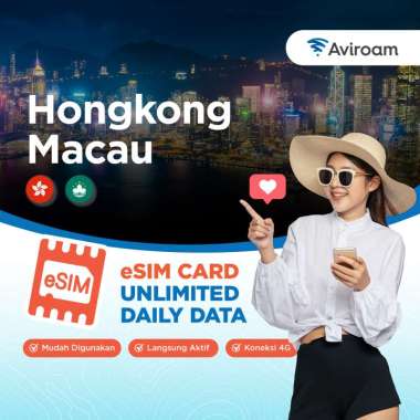 Aviroam Esim (Hongkong - Macau) Kuota Harian Super Besar 3GB/ Day + Unlimited 3 Hari