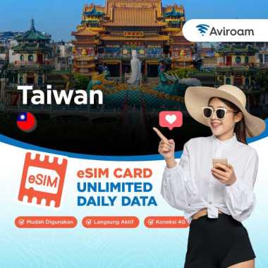Aviroam Esim (Taiwan) Kuota Harian Super Besar 3GB/ Day + Unlimited 3 Hari