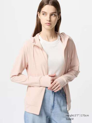 UNIQLO AIRism Jaket Mesh Hoodie wanita Proteksi Sinar UV Protection Pink XL