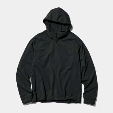UNIQLO Jaket Hoodie pria DRY-EX Ultra Stretch UV Protection Lengan Panjang Black S