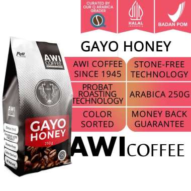 Awi Coffee Gayo Black Honey 250G Biji | Arabica Roasted Coffee Beans| Aceh Gayo Specialty | Arabica 