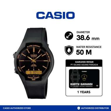 CASIO Ana-Digi AW-90H-9EVDF Jam Tangan Unisex - Black Gold Black Gold