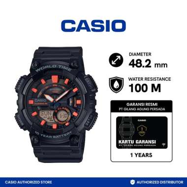 CASIO Ana-Digi AEQ-110W-1A2VDF Jam Tangan Unisex - Black Orange Black Orange