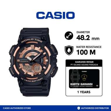 CASIO Analog Digital AEQ-110W-1A3VDF Jam Tangan Unisex - Black Gold Black Gold