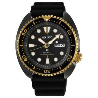 Jam Tangan Pria Seiko Prospex SRPD46K1 Black Turtle Gold Ring Edition Automatic Black Dial Black Rub