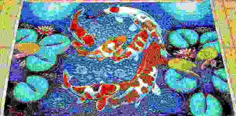 Lukisan Modern Ikan Koi Membentuk Angka 9 (Landscape 135x85cm)