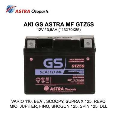 GS ASTRA GTZ5S Yuasa YTZ5S Aki kering motor Beat, Vario110, Scoopy, Mio GS Astra