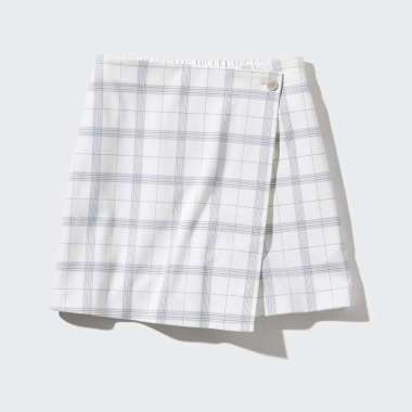 UNIQLO Rok Model Celana Kulot Rapi Smart Skort wanita motif Kotak Off white L