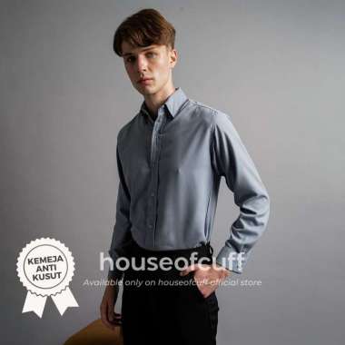 Houseofcuff Kemeja Kerja Formal Pria Model French Cuff / Double Cuff Dengan Cufflinks Warna Dusty Bl
