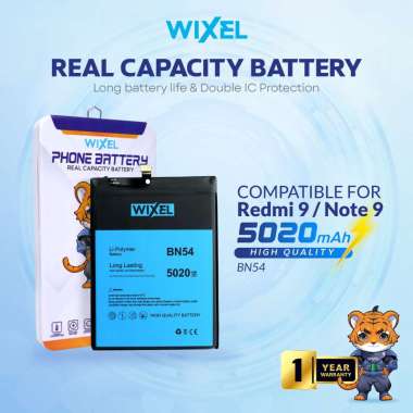 WIXEL Baterai Compatible For BN54 Redmi 9 / Note 9 Double Power Batre Batrai Battery BN 54 Handphone