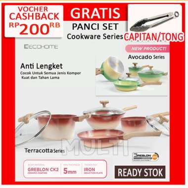 Panci Set Ecohome Greblon Anti Lengket - Cookware Ceramic Series AVOCADO