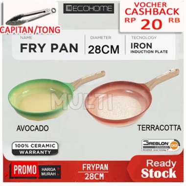 Frypan 28 cm Ecohome Cookware Greblon Ceramic Coating Anti Lengket AVOCADO
