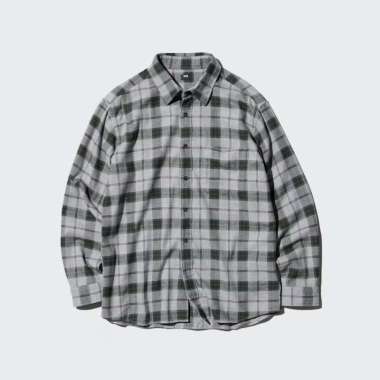 UNIQLO Kemeja Flannel Kotak Pria Lengan Panjang Gray M