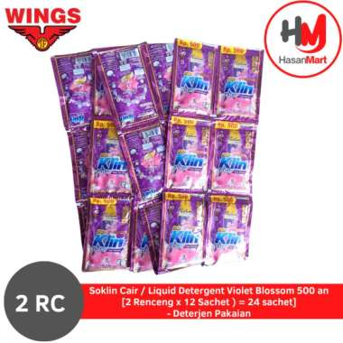 Soklin Cair / Liquid Detergent Violet Blossom [2 Renceng x 12 Sachet Free 1 Sachet = 26 sachet] - De