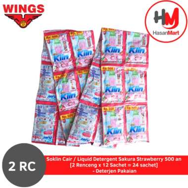 Soklin Cair / Liquid Detergent Sakura Strawberry 500 an [2 Renceng x 12 Sachet Free 1 Sachet = 26 sa