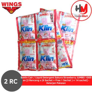Soklin Cair / Liquid Detergent Sakura Strawberry JUMBO 1000 an [2 Renceng x (6 Sachet + Free 1 Sache