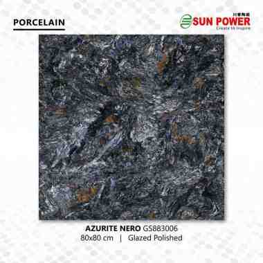 Granit Lantai Glazed Polished 80x80 - Azurite Nero | Sun Power