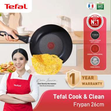 Tefal Cook & Clean Frypan 26cm - Panci Wajan Penggorengan Hitam