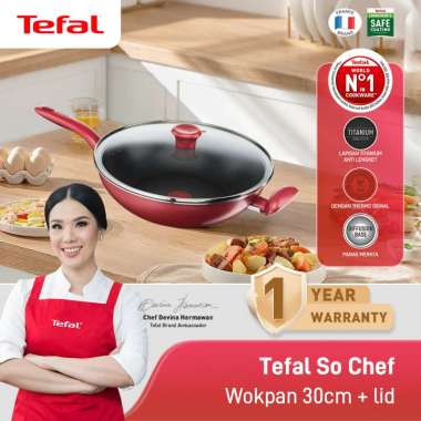 Tefal So Chef Wokpan 30cm + lid - Panci Wajan Penggorengan Merah Hitam