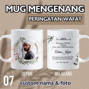 Souvenir Mug Mengenang 40 - 100 - 1000 hari yasinan tahlilan Custom 7 + Foto Packaging standar