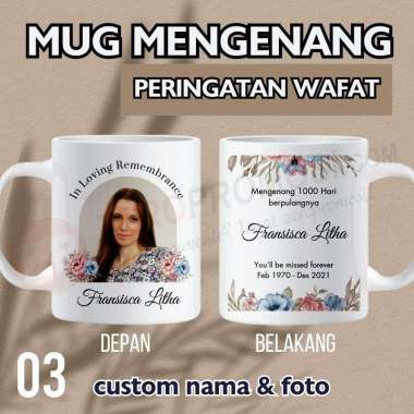 Souvenir Mug Mengenang 40 - 100 - 1000 hari yasinan tahlilan Custom 3 + Foto Packaging standar