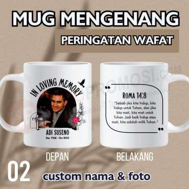 Souvenir Mug Mengenang 40 - 100 - 1000 hari yasinan tahlilan Custom 2 + Foto Packaging standar