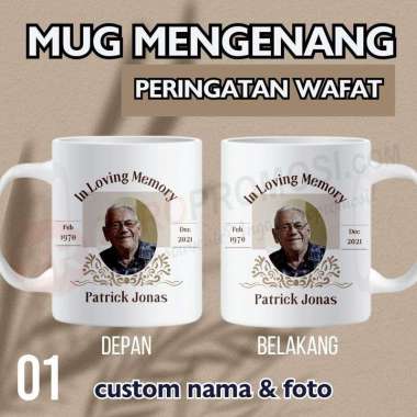 Souvenir Mug Mengenang 40 - 100 - 1000 hari yasinan tahlilan Custom 1 + Foto Packaging xtra safe cla