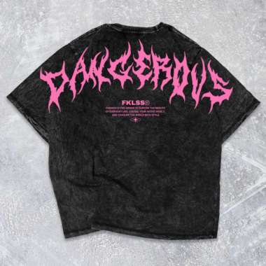 FortKlass Kaos Oversize Snow Wash DANGEROUS Kaos Oversize Washed Pria Lengan Pendek PUTIH M