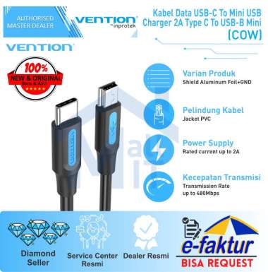 Vention Kabel Data USB-C to Mini USB Charger 2A 480 Mpbs Type-C to USB-B Mini Kamera HDD COW 1M