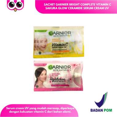 SACHET GARNIER BRIGHT COMPLETE VITAMIN C SAKURA GLOW CERAMIDE SERUM CREAM UV 7ML KRIM PENCERAH DAN P