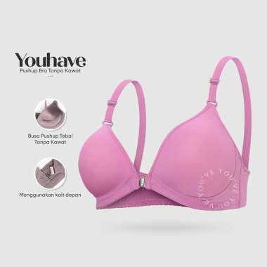 You’ve ( YouHave ) BH Bra Tanpa Kawat Push Up Bahan Seamless Bra Ada Jahitan Kait Depan 100219 Pink 
