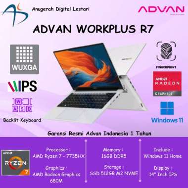 ADVAN WORKPLUS AMD R7 7735HS 16GB SSD 512GB 14"FHD IPS W11 HOME RESMI