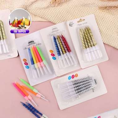 OEM ONE-C1149 Lilin Ulang Tahun Spiral Kecil Isi 10Pcs Birthday Candle / Lilin Ulir Metalik Warna Wa