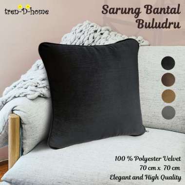 Tren-D-home - Sarung bantal kursi tamu sofa polos halus beludru 70 cm x 70 cm - NMs Black